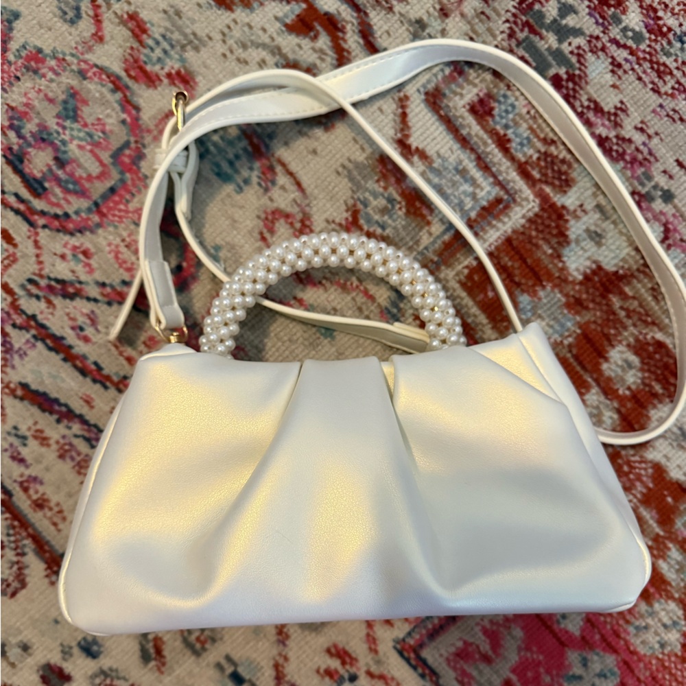 NWOT small ruched hand bag with faux pearl beading